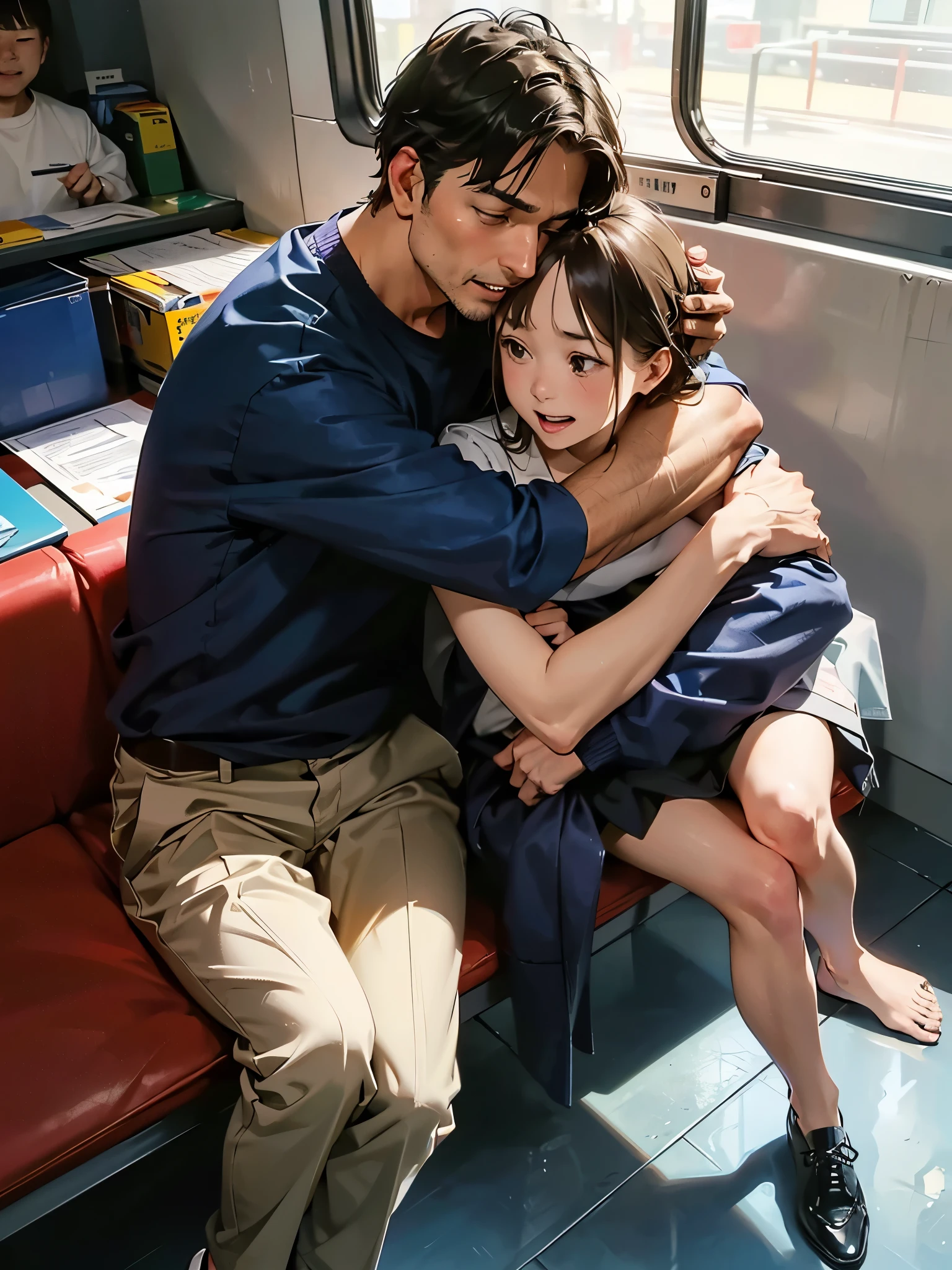 Highest quality、4K quality、Man lying in hammock、A woman in casual loungewear straddling a man、Man hugging woman、Man lays hands on woman、thin、Small face、18-year-old、