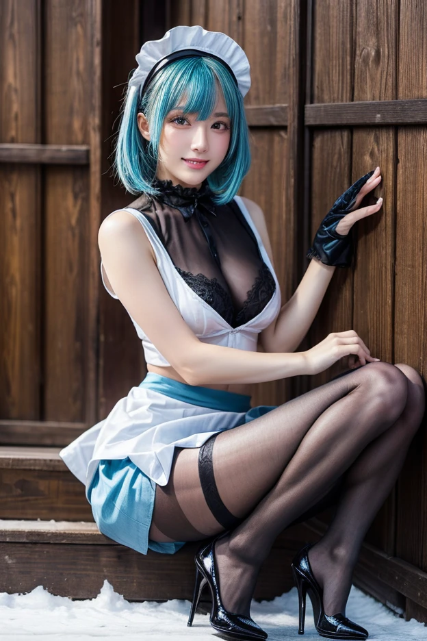 (Best Quality, High Resolution, Masterpiece: 1.3), a tall perfect woman with a slim figure, (sky blue short hair, black clothes Catgirl), dressed sexy revealing, in the grass, details of face and skin texture beautifully presented, detailed eyes, double eyelids, sexy pose, realistic, leaky half breastball, full body shot --auto --s2