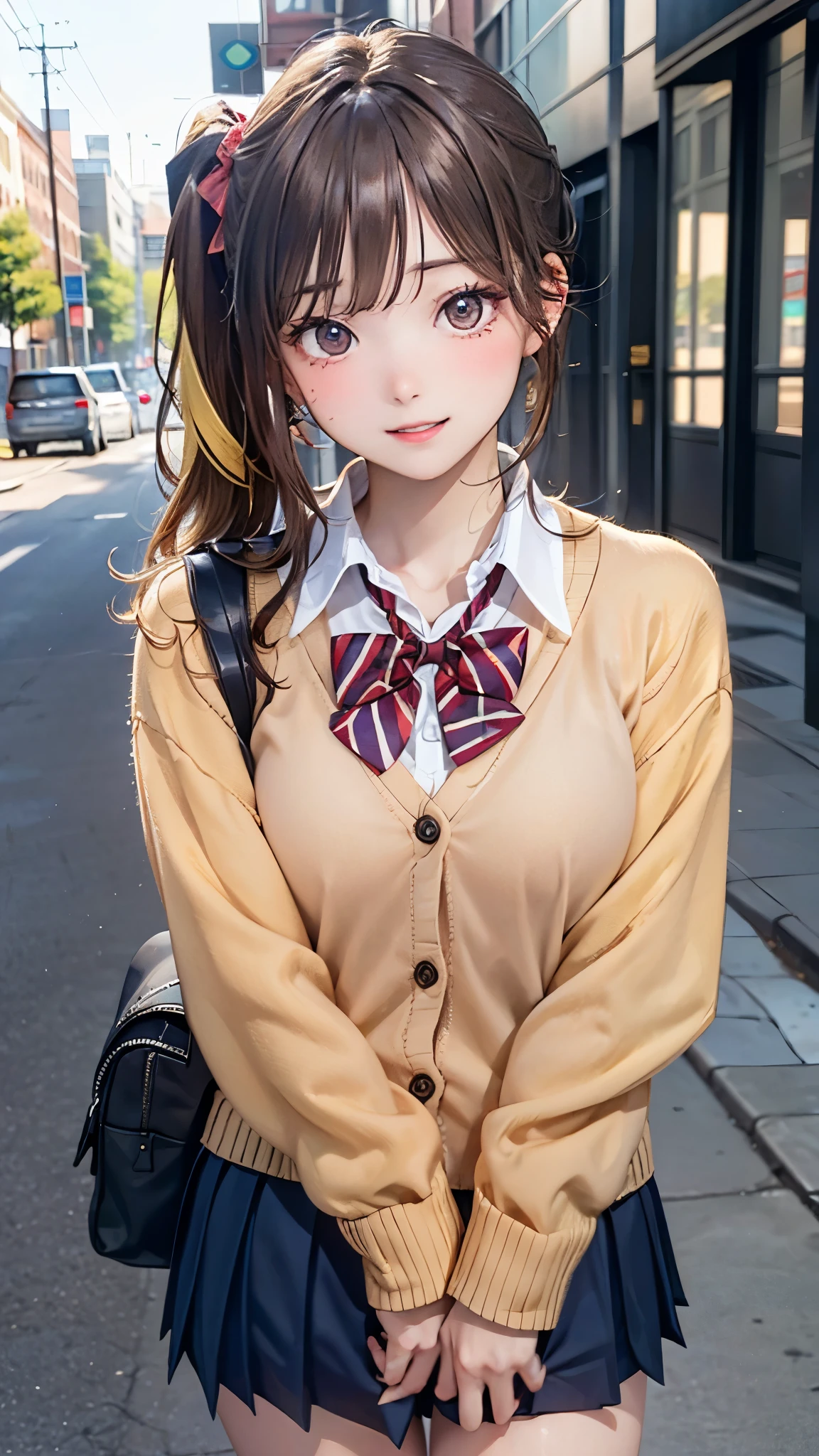 insanely detailed, absurdres, ultra-highres, ultra-detailed, best quality,
1girl, solo, nice hands, perfect hands,
BREAK
(vintage-inspired beret with flower pin:1.3), (navy and red plaid dress:1.5), (golden buttons down the front:1.2), (ivory blouse with ruffle detailing and red bow tie:1.4), (peach cardigan with cable knit pattern:1.3), (black tights:1.1), (red Mary Jane shoes:1.2)
BREAK
happy smile, laugh, closed mouth, standing,
45 angle,
cute pose, cowboy shot,
BREAK
slender, kawaii, perfect symmetrical face, ultra cute girl, ultra cute face, ultra detailed eyes, ultra detailed hair, ultra cute, ultra beautiful,
BREAK
in harajuku, shibuya, tokyo, street, crowd, cityscape,
BREAK
medium breasts,
(orange medium hair, green eyes), hime cut