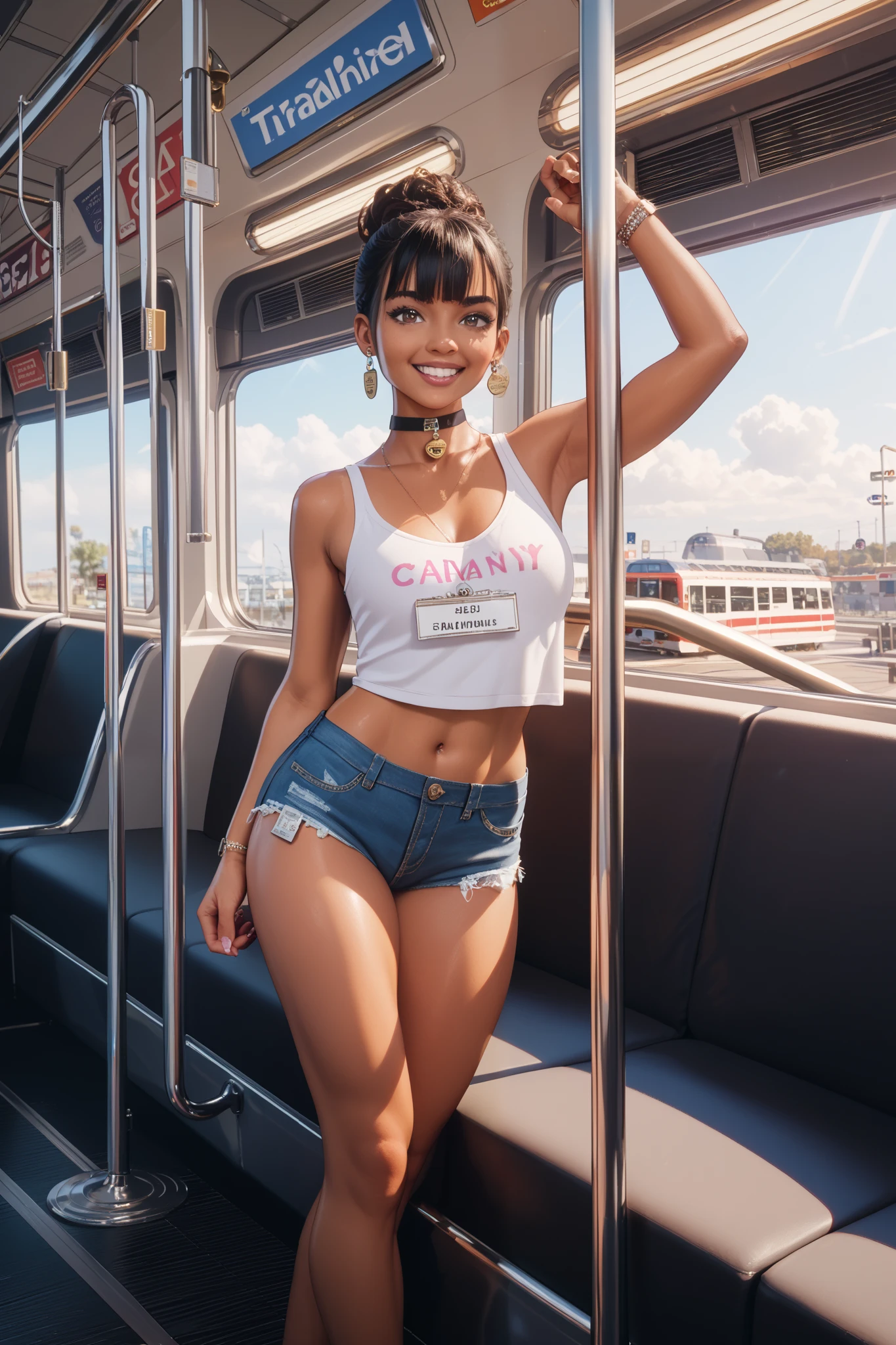 In the bustling streets of 1960's Paris, Mila, a rising top model, strides confidently towards her next photoshoot. The sun casts a golden hue, complemented by a vibrant shade of [Google-sourced color]. As she moves, a subtle [Google-sourced glow effect] emanates from her, making her stand out amidst the crowd.