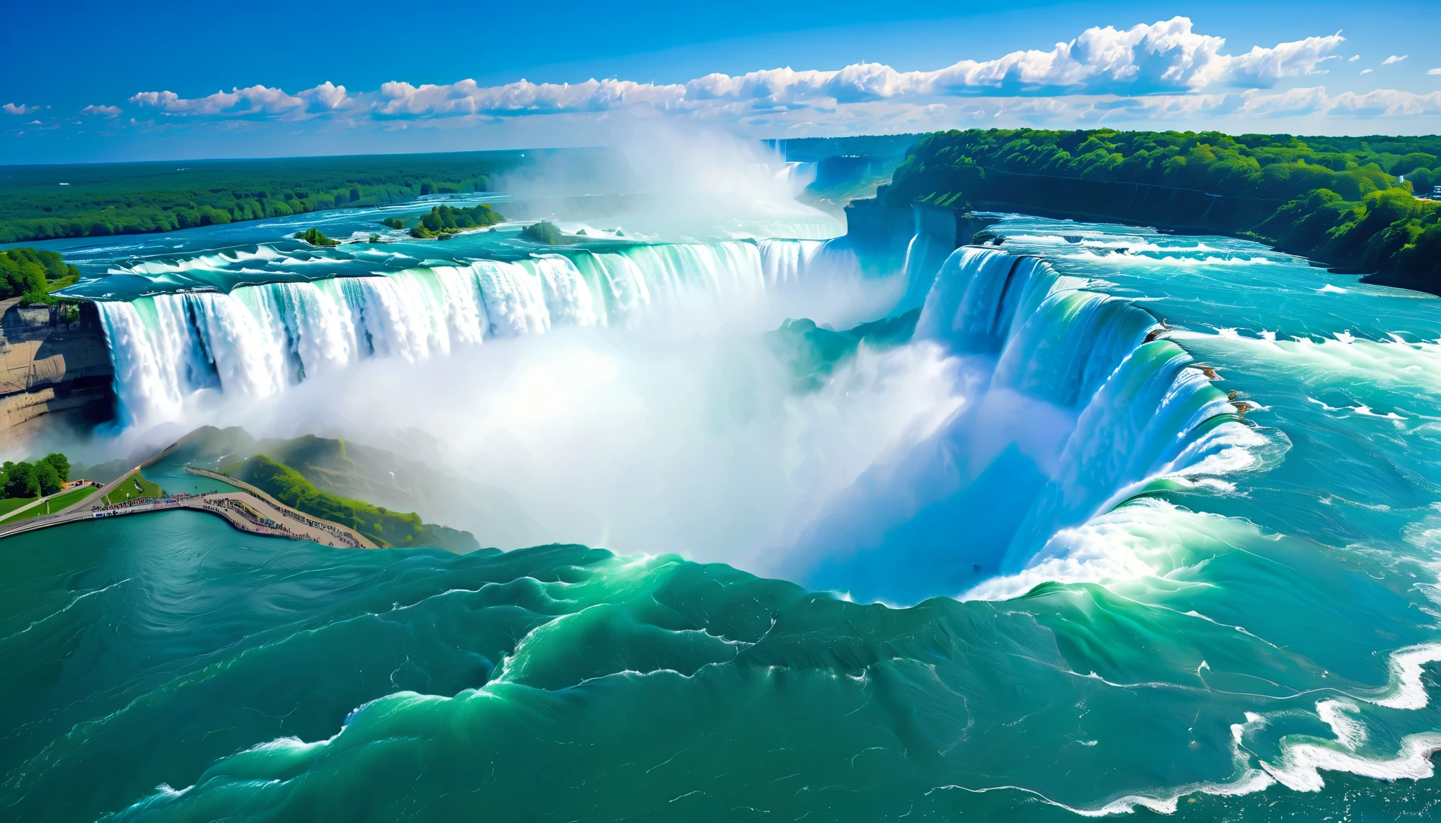 (Best Quality),(masterpiece:1.2),(very well detailed:1.2), super high definition ,RAW color photos,8k, Expansive Landscape Photos ,Spectacular landscapes,realistic pictures,Detailed photos,written,sharp concentration, in the cloud,(Niagara Falls is two-tiered),Asahi, beautiful color,written,Wide Light,Low Contrast,backlight,sharp concentration,Vivid Colors,Aerial view,
