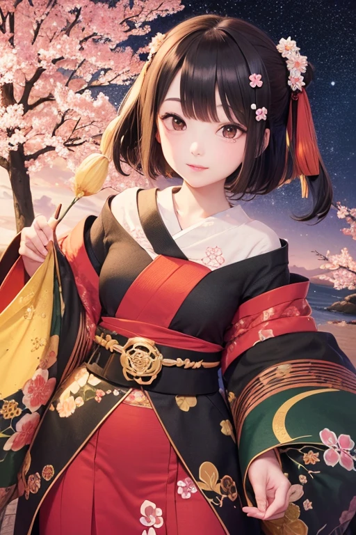  Ukiyo-e,  cherry blossoms at night, princess