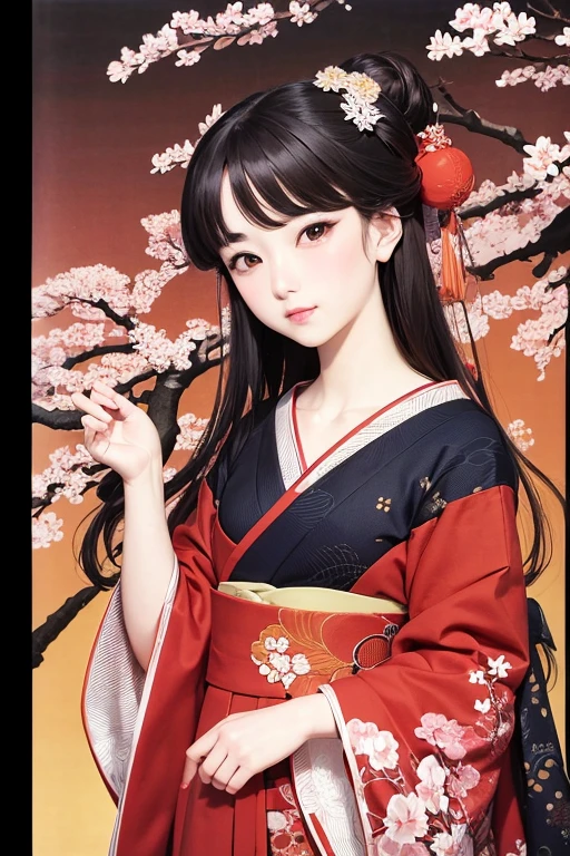  Ukiyo-e,  cherry blossoms at night, princess