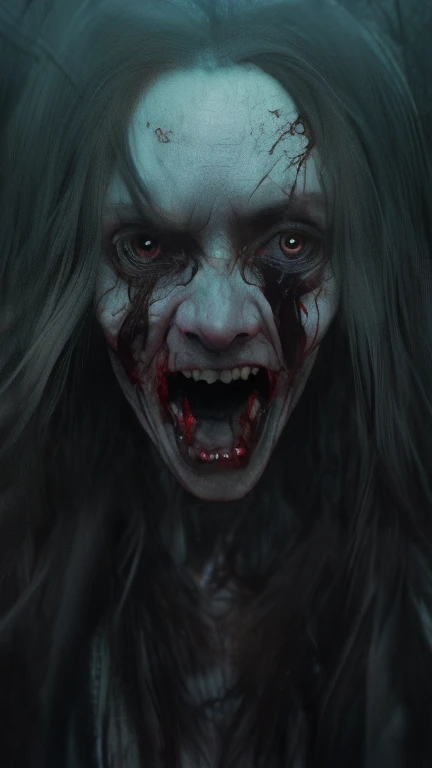 a terrifying mental image of a female figure of pure evil, immersed in a hideous, hellish environment, appearance with grotesque features and sinister deformities that evoke instant horror, contorted skin, dark attire that exude an evil aura, environment around as a hellscape, distorted shadows, agonizing, obscure, terrifying nightmare, capturing all of the viewer's senses and leaving a lasting impression of horror, evil female figure in a obscure place coming from hell, nightmare, fiend, demonic presence