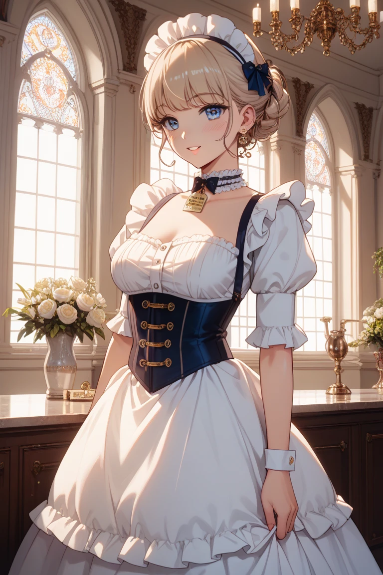Masterpiece, ultra detail, high quality, 8k cg, huge breast, barbaradef, night, blush, smile, bright eyes, standing, (eyes shining:1.5), detailed upper body, crossed arms,