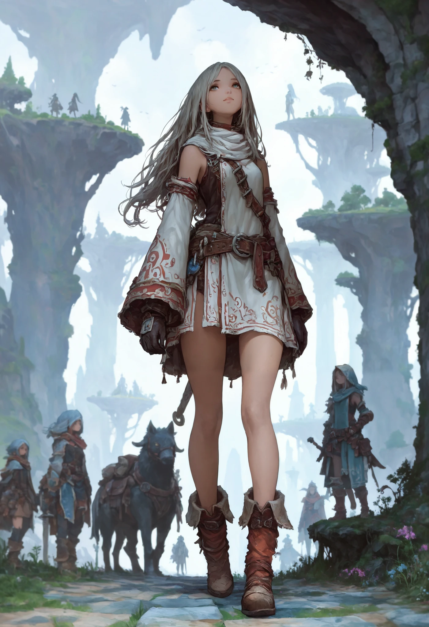 (1 girl) that stands out in the background, legs,adventure,fantasy world,another race,Masterpiece