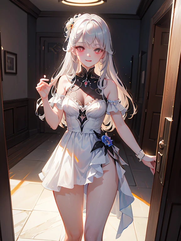 Beautiful illustrations, Highest quality, pretty girl, Bedroom, pastel colour, Fluffy ears, , Silver long hair, Stuffed rabbit, Bright lighting, Pale pink eyes,,(((Sexy Fishnet Stockings for Women,Asymmetric,Exposing shoulders,Erotic costumes,The crotch is open,mesh,Sex))),,(((Sexy see-through lingerie for women,Shiny bodysuit,Smooth and silky clothing,Trimmed combination,Lace Stockings,Erotic leash,pajamas))),
