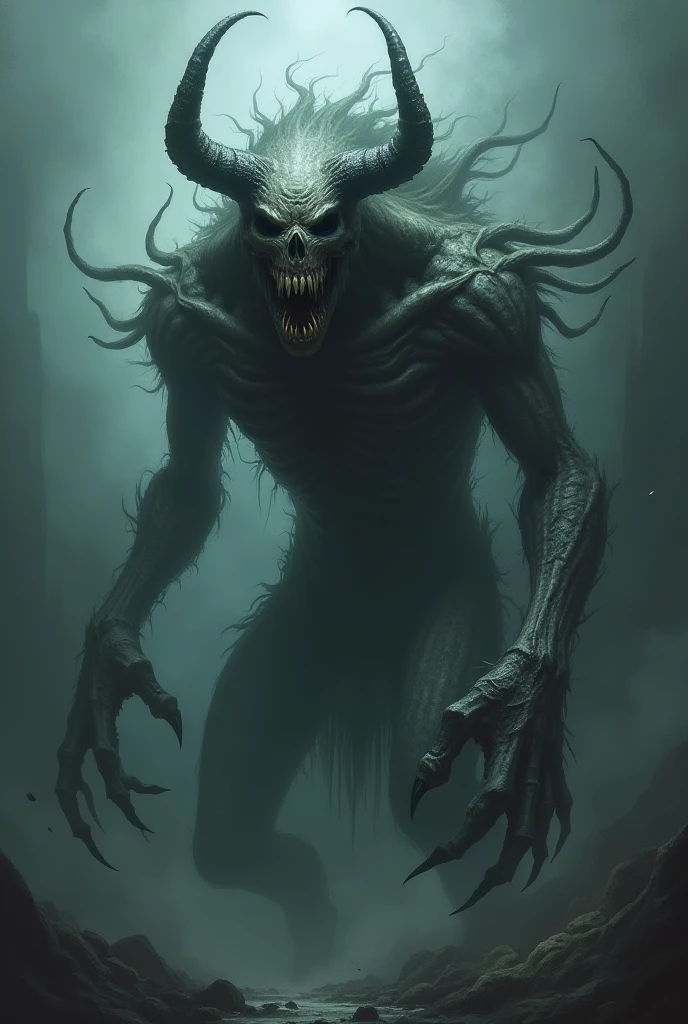 dark creature multiple arms and legs demon full dark body white eyes