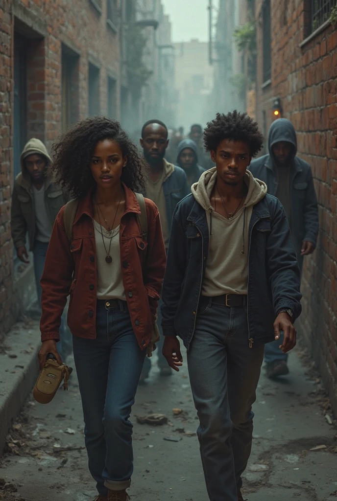 A couple of black university students reach an alleyway and see thugs and thugs run after them when they reach a dead end