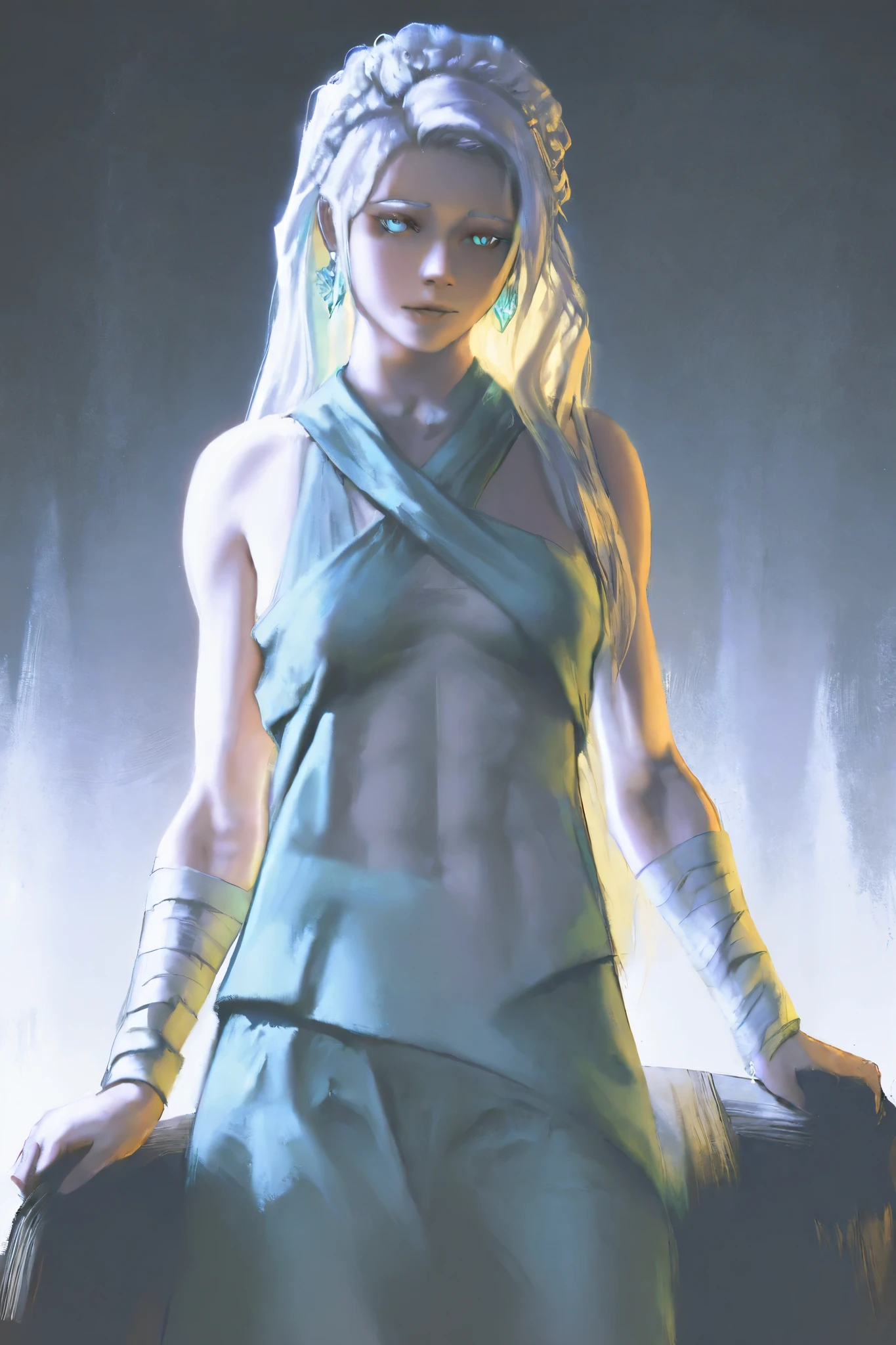 HDR, 8K, high contrast, masterpiece, best quality, amazing quality, very aesthetic, anime artstyle, realistic, hentai art, newest, (artist:incase:0.5), (artist:tsuaii:0.5) ,
BREAK
shiej007, bounce light, hyperdetailed, detailed hair strands, detailed fibers,
portrait, masterpiece, semi-realism, painterly, vivid colors, 3d, realistic, 1girl, icy blue eyes, white hair, monk outfit, toned body, bandaged arms, abs, blue and white color scheme, hair on one eyes, long eyelashes, ice background