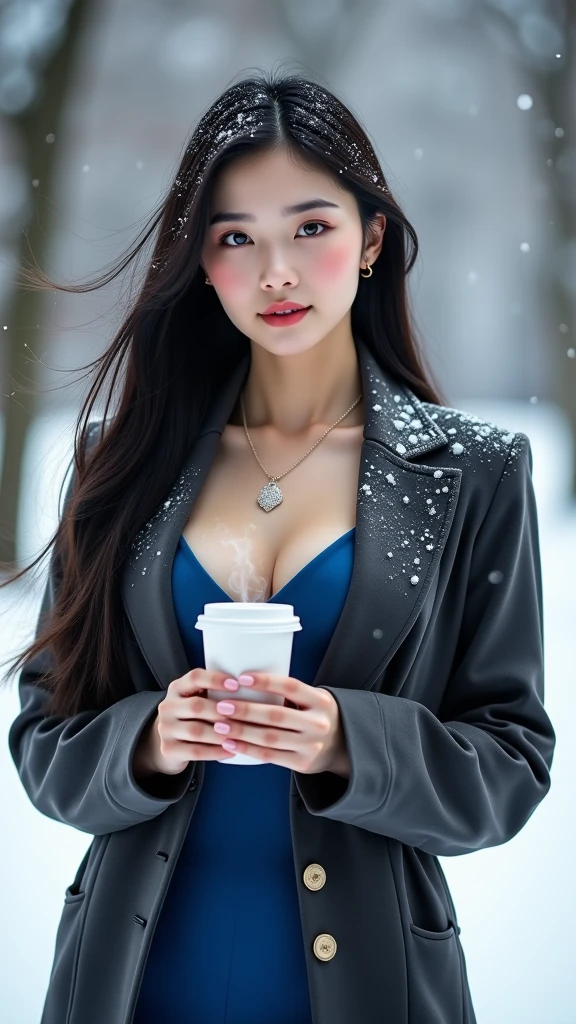 (table top、highest quality、8k、Award-winning work、ultra high resolution)、one beautiful woman、(Wearing an elegant thick fur beige coat:1.2)、long knit sweater dress、perfect fit、brown hair、white skin、(big cleavage:1.1)、Very long wavy hair、epic movie lighting、(romantic love feeling:1.1)、(The most romantic and moody atmosphere:1.1)、winter、snow scene、It's snowing、(Walking through the snowy city:1.2)、look at me、(Exposing big breasts that are about to burst:1.2)、(Most emphasize the body line:1.2)、very long hair、blurred background、accurate anatomy、ultra high definition hair、Perfect and beautiful teeth in ultra high resolution、Ultra high definition beauty face、ultra high definition hair、Super high-definition sparkling eyes、Shining, ultra high-resolution beautiful skin、ultra high resolutionの艶やかな唇、(Full body photo:1.3)、(exposing long bare legs:1.1)、(expose long legs:1.1)、(pregnancy:1.1)