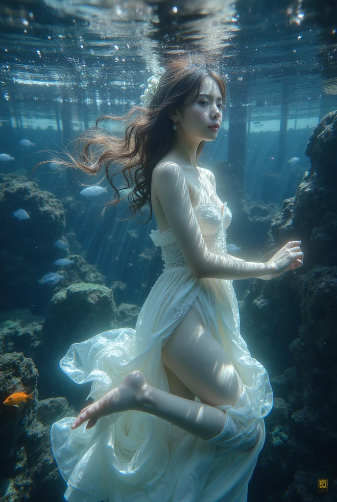 一个神女在seabed，Surrounded by crabs，seabed，dream，constellation