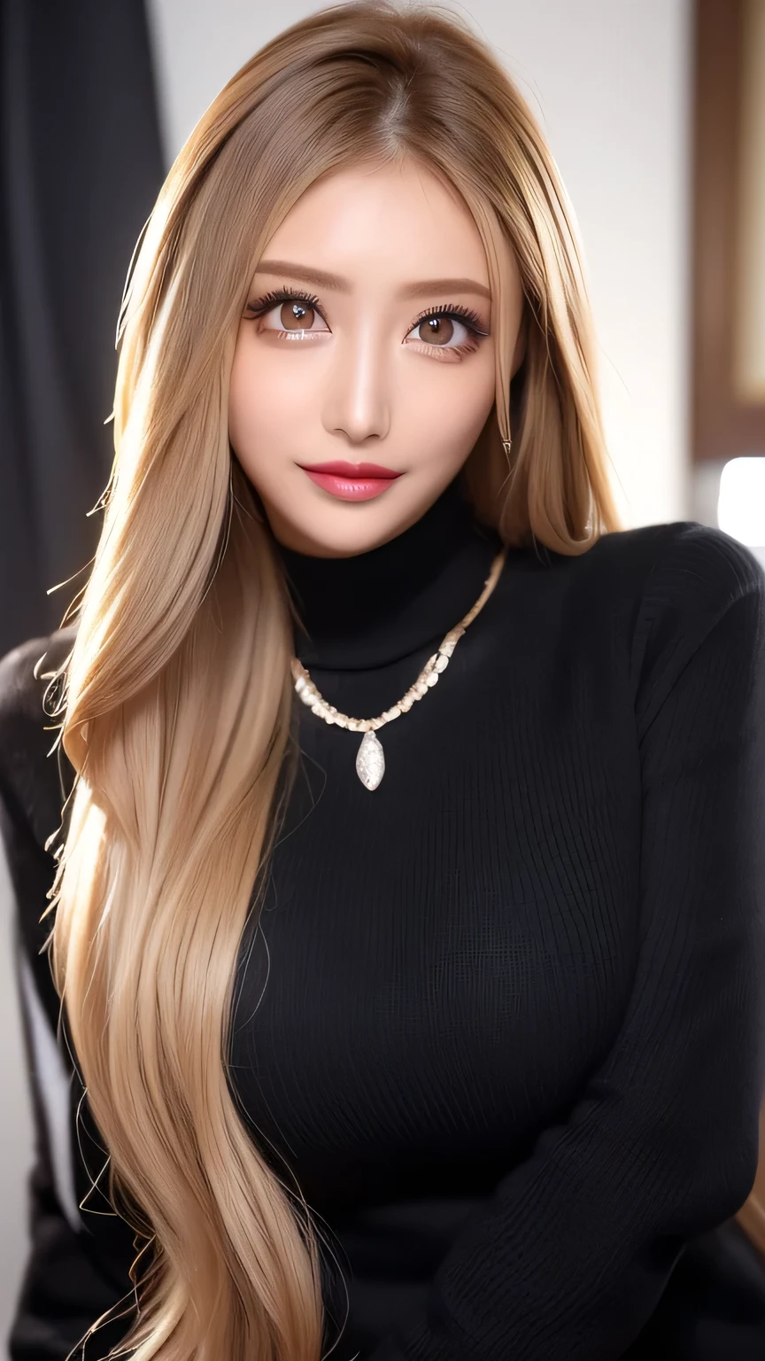 (Super Oconnor , Masterpiece, anatomically correct, textured skin, super detailed, highest quality, oconnor , 8k, bloom, front light :1.2, perfect dynamic composition), (24 years old, 1 person, Cute and sexy tutor, G-cup big breasts, sexy face, gal makeup, 、 Half open sexy lips 、 beautiful woman、( Black sweater , Sexy cleavage:1.1)、Perfect big breasts、( blonde alone :1.1)、 beautiful skin that shines with bright, shiny lipstick 、 Sexy Lips in Duck Mouth 、 half open duck mouth lips、 a lot of people stand out with clear images 、 bright color contacts 、Perfect gal makeup、 Perfect for an adorable companion 、( Dark makeup for women :1.2)、( dark brown beige around the eyes :1.1)、 Beautiful Bright Eye Shadow 、 dark sexy makeup around the eyes 、(Big Breasts:1.2)、 super long wavy hair 、(Romantic affection:1.1)、 amazing adult sex appeal The best smile he has when he sees me 、( there are many people that accentuate body lines ..:1.1)、( strongly blurry 、 a 。:1.1)、( The image is clear 、 jacket :1.1)、 accurate anatomy、 ultra HD hair、( Super Oconnor's Perfect Beautiful Teeth:1.1)、Ultra HD beautiful face 、 ultra HD hair、 crystal clear bang 、Ultra HD Shining Eyes、Shining Super Oconnor's Beautiful Skin、 Super Oconnor's Glossy Lips、 Harry Winston necklace