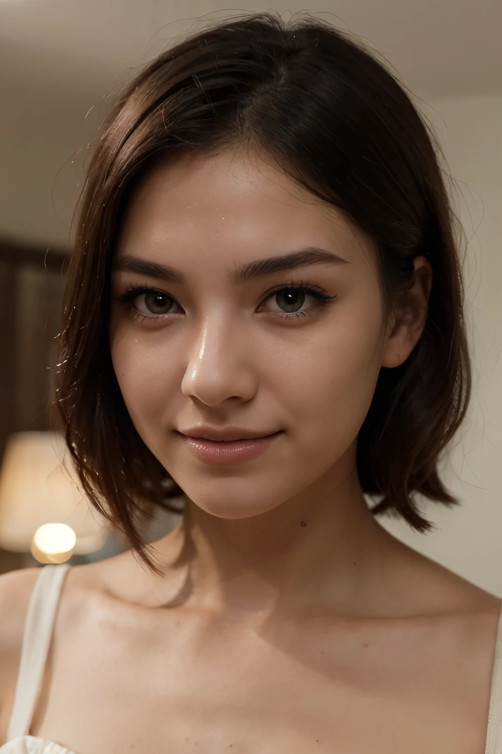 Highest quality, masterpiece, Ultra-high resolution, (Realistic: 1.4), RAW Photos, One girl, Off the shoulder, Cinema Lighting, Kiss pose, Heterochromia iridis, Gray Hair, Gray Hair