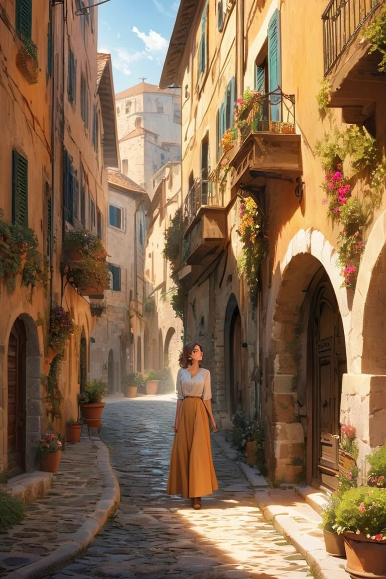 top-quality, ​masterpiece, ultra-detailliert, Girl Like an Elf, 独奏, Being in a European village, sad look
