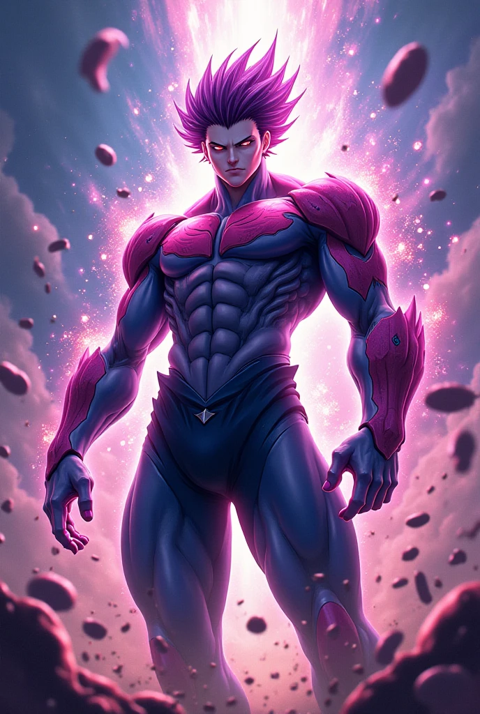 Full body image "(Highest quality, 8k, ultra-detailed, Realistic:1.2), Portraiture, Dragon Ball,majin vegeta, Muscular, Calm, Fearless smile, detailed, Blonde, strict, Intimidating, Powerful, Show off his strength", Brainwashed and possessed by Majin Buu,Controlled by an evil heart,Demon body and wing tattoo on forehead,Black slimy tentacles