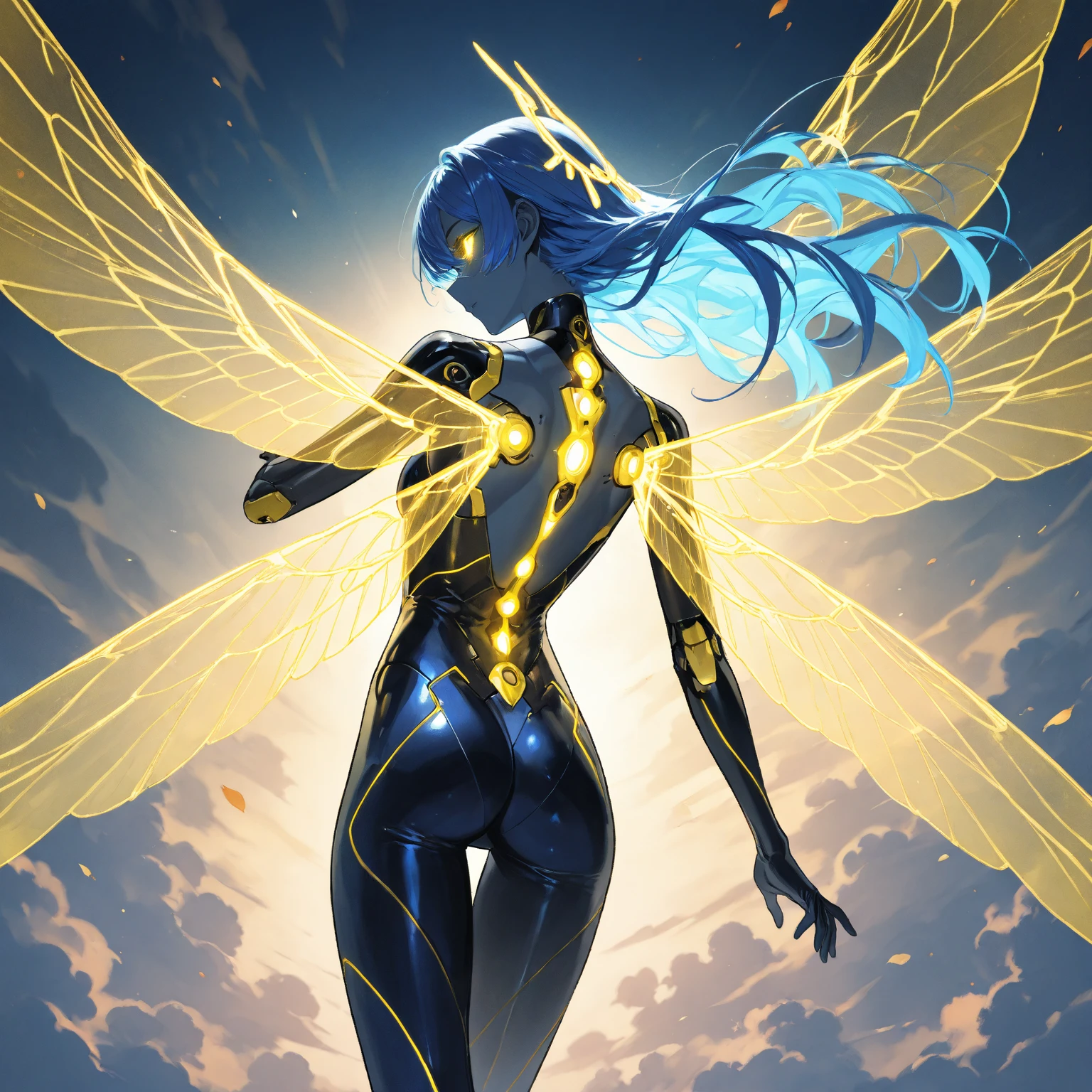 illustration, highly detailed, masterpiece, medium shot, beautiful aliens and 1girl, anthropomorphic body type, graceful wings, alien world and flora and florarium, neon, Silver colors, eccentric and exaggerated, beautifully drawn, depth of field, analog, soft lighting
