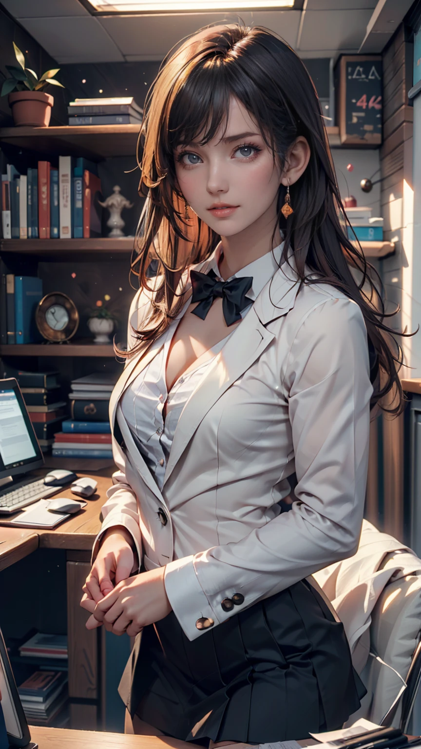 1woman,random office lady fashion,(Thin type),(large breasts),(random sexy pose),(random hairstyle),(Highest image quality,(8K), Ultra-realistic, Best Quality, High quality, High Definition, high quality texture, high detailing, Beautiful detailed, fine detailed, extremely details CG, Detailed texture, realistic representation of face, masterpiece, presence),(wearing glasses:1.2),black pantyhose