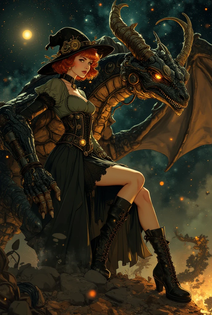 steampunk dragon beautiful lady