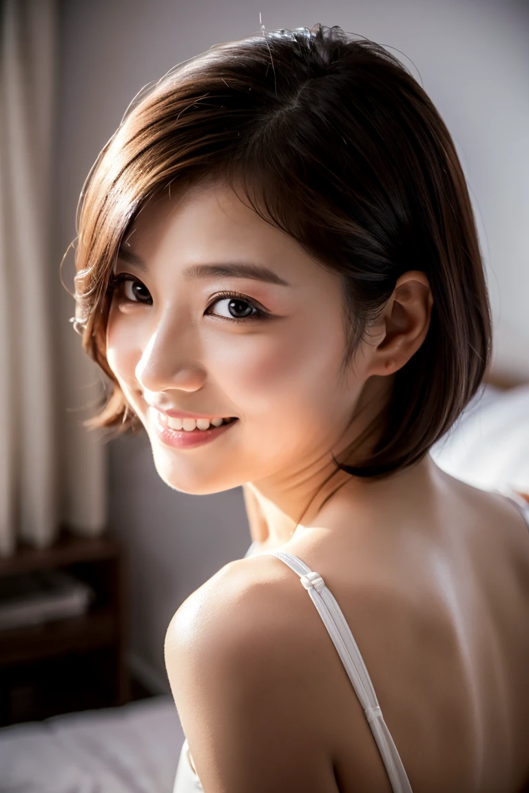 8k,Highest quality,(masterpiece:1.2),(Realistic),(Realistic:1.37),Ultra-high resolution,One Young Woman,smile,((Big Breasts)),Beautiful Eyes,(((lingerie))),Perfect body,Perfect Fingers,Professional Lighting,gravure,Detailed face and skin texture,fine grain,RAW Photos