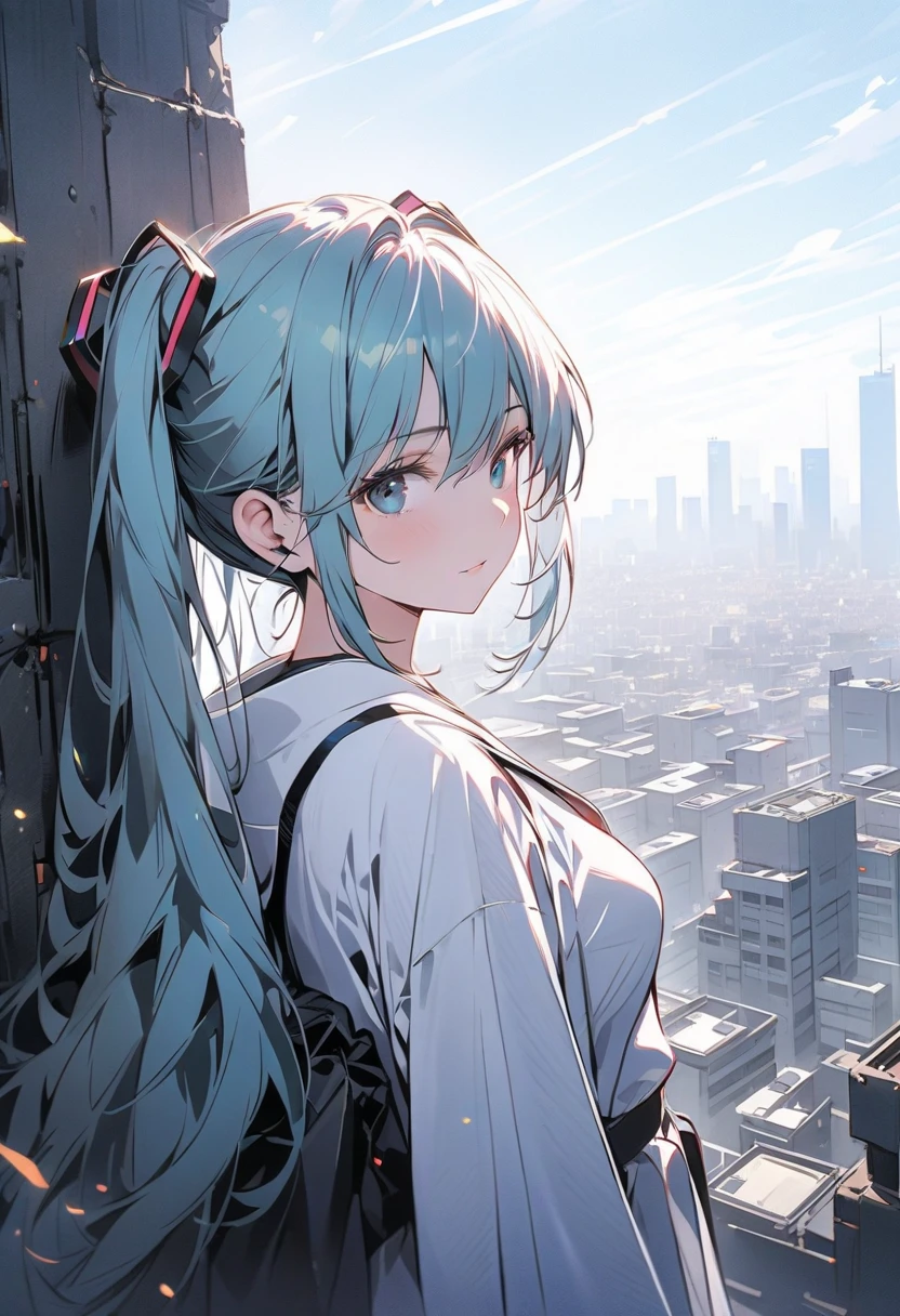 1girl, upper body,((looking at viewer, )),sunset,(city),(highres, masterpiece, best quality, ultra-detailed 8k wallpaper, extremely clear)