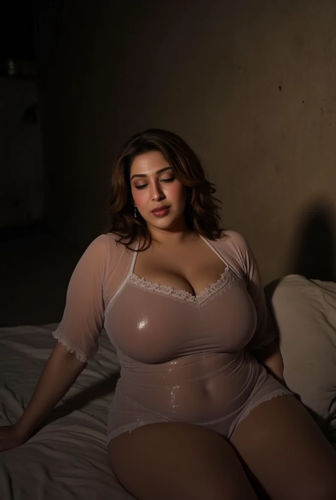 POV from behind the back shoulder Beautiful long hairs perfect facial features of Women laying in bedroom looks like a gorgeous wife giving a doggy pose wearing wet pink saree with blouse, ((with big body curves big milk , bouncy breasts:2.4 thin waist,big wide hips , but gigantic thighs)) wearing silk pink saree blouse Added dupatta blouse
