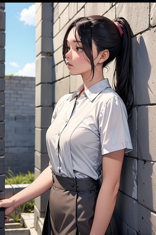 The shirt fell off, revealing her large breasts.,(perfect anatomy, Anatomically correct, Very detailed skin), 1 woman, ((Thai University Uniform:1.6)), from the front, Shiny skin, fine hair, detailed face, Detailed eyes, long hair, ((natural smooth)), beautiful body, normal breasts, beautiful thighs, Beautiful legs, camel toe, ((Fine fabric, button down white shirt, belt, (black tight skirt), short skirt:1.3, (Tattered skirt:1.6), high-heels)), white panties, ((Close your eyes:1.6)), (sleep), (Lie flat on your back.:1.7), ((Place both hands on the sides of her thighs.:1.9)), on the floor, storage room, ((be unconscious:1.7)), (rape), painful, Tattered, tear, (8K, Highest quality, Masterpiece:1.2, very detailed), (realistic, photorealistic:1.4), beautiful illustrations, The light in the room is dim.,