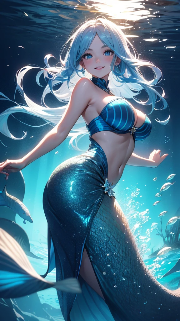 (Juvia Lockser:1.2), (Fairy Tail:1.2), water mage, (flowing blue hair:1.2), ((masterpiece:1.4, best quality)), ((masterpiece, best quality)), (photo realistic:1.4), 1girl, (seductive pose), ((sexy back and side pose)), sleek form-fitting outfit, intricate details, magical flair, (bare shoulders), confident expression, playful expression, stormy background, swirling water elements, lightning, dramatic lighting, shadows, shimmering water droplets, glowing magical aura, elegant accessories, rich colors, deep blues, purples, professional lighting, physically-based rendering, enchanting, alluring, attractive, Rich Detail, Perfect Image Quality