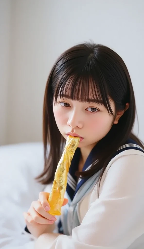 tmasterpiece,best qualtiy,A girl licks a banana