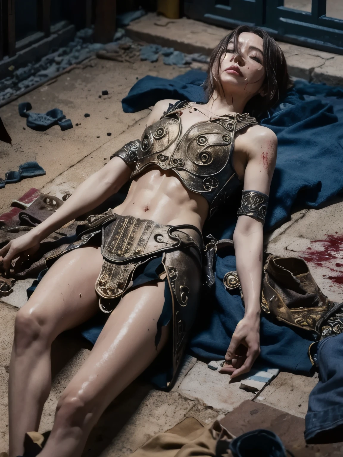 lying on my back on the ground, Unconscious, Millisen , underwear, Torn, Covered in scars , Bleeding, Torn服, stains, nothing , masterpiece, Bruises, Torn服 , Disconnect, stains, sweat