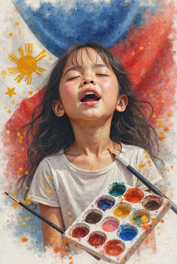 girl yawning, highest quality、Very cute、Surroundings are out of focus、warm impression、oil、banksy、renoir style