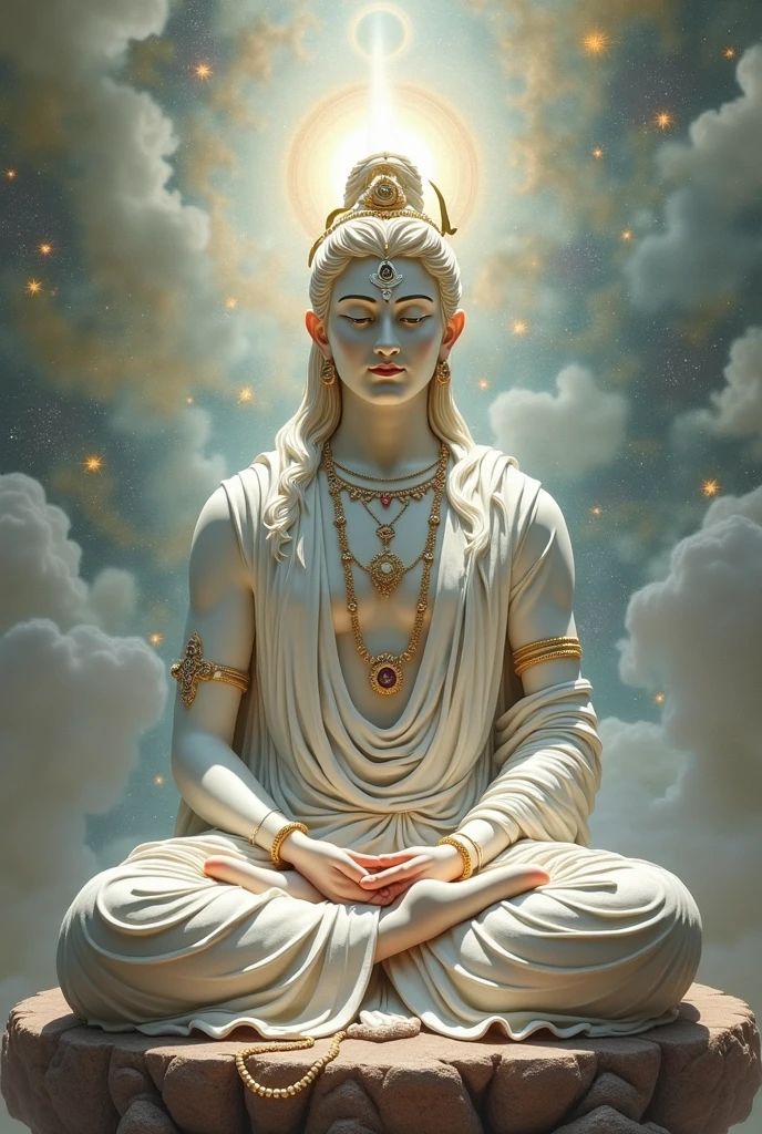 There is a Ouroen Buda statue in the clouds, floating in the blue sky and white clouds, head portrait ,pessoas do sexo masculino,a budista Buda, Buda, budista, budismo, beautiful Ouro saint, tibetano, Imagem bonita, Ouro, esclarecedor, samsara, Asian, sculpture made of Ouro, nuvem, represented as a 3D rendering, Tibet, arte budista, imagem vazada, on the path to enlightenment, on the path to enlightenment
