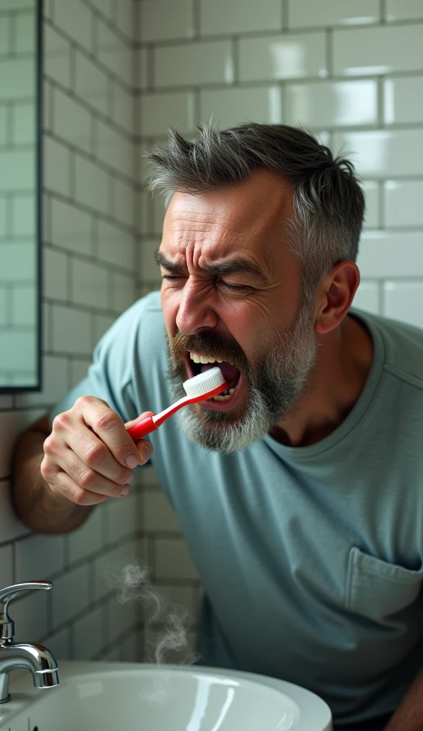 beautiful white young man vomiting black poison from his mouth