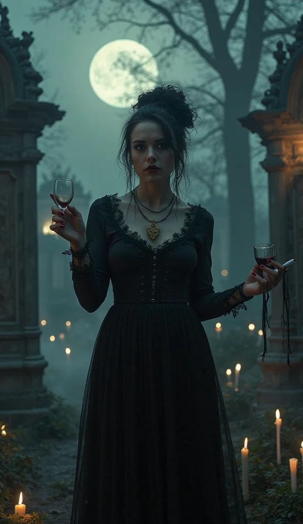 ((obra de arte)), ((melhor qualidade)), ((fechar-se: 1.0))uma mulher com capuz e rosas no cabelo, personagem d destiny 2 , Arte de Fantasia Negra, Arte de Fantasia, she is the queen of black roses, Fantasia sombria misturada com realismo, estilo de fantasia sombria, Develop a 4K absinthe label with a gothic rock theme, destacando uma fada morena com asas negras e detalhes em verde claro, holding a chalice and staff, surrounded by gothic elements. Alcohol content of 70%, cores escuras com detalhes dourados, elegant gothic font, inspired by Victorian era labels. Brand 'Absinthe Obscura', logo com fada em pentagrama, slogan 'An elixir from the depths of the night', ingredients and production date 2024. Fada central, elementos harmoniosos, legible text, classic gothic atmosphere, textura envelhecida.