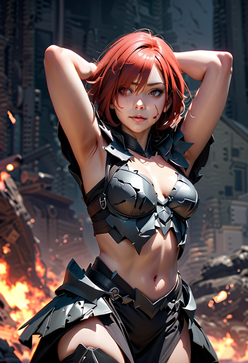 girl monster,Eyes red,medium breasts,shorth hair,muscular 