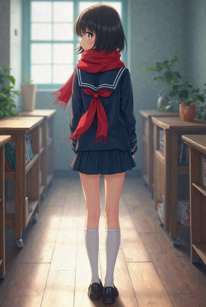 Navy blue sailor uniform 　  Red scarf　 18 years old　 long white socks　 black leather shoes 　school　 Jennie cotton panties from Blackpink back butt