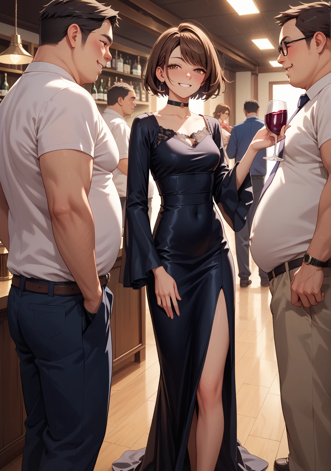 nsfw,(((masterpiece))), (((best quality))),((masterpiece:1.5)), (best high quality), (ultra high res), (ultra highly detailed), (8k:1.3),anime colored,perfect hands, perfect fingers, perfect legs,1woman,idol master,((hina araki)), (20yo, beautiful girl, cute girl), (beautiful brown eyes), (beautiful orange hair), (((short hair))), (waviy hair), (wet hair), (wet skin), (sweat), (steam), (flat chests, large breasts),(green truck suit), ((open clothes)), (wet, sweat:1.3), ((glasses)), (food,cup, table, plate, bowl, pizza, drink,pov_across_table, dinnig)),(cum on body:1.9, cum on hair:1.9. cum on face:1.9, cum on mouths:1.3，cum on table 1.9)),((multiple boys, peeing on a girl, facial, cum on mouth, cum on body, multiple penises, gangbang))),ecstasy torogao, saliva trail, nose blush,((shyness smile:1.3)), ((eat cum:1.7)),(peace sign:1.5),indoor,dinnig room,