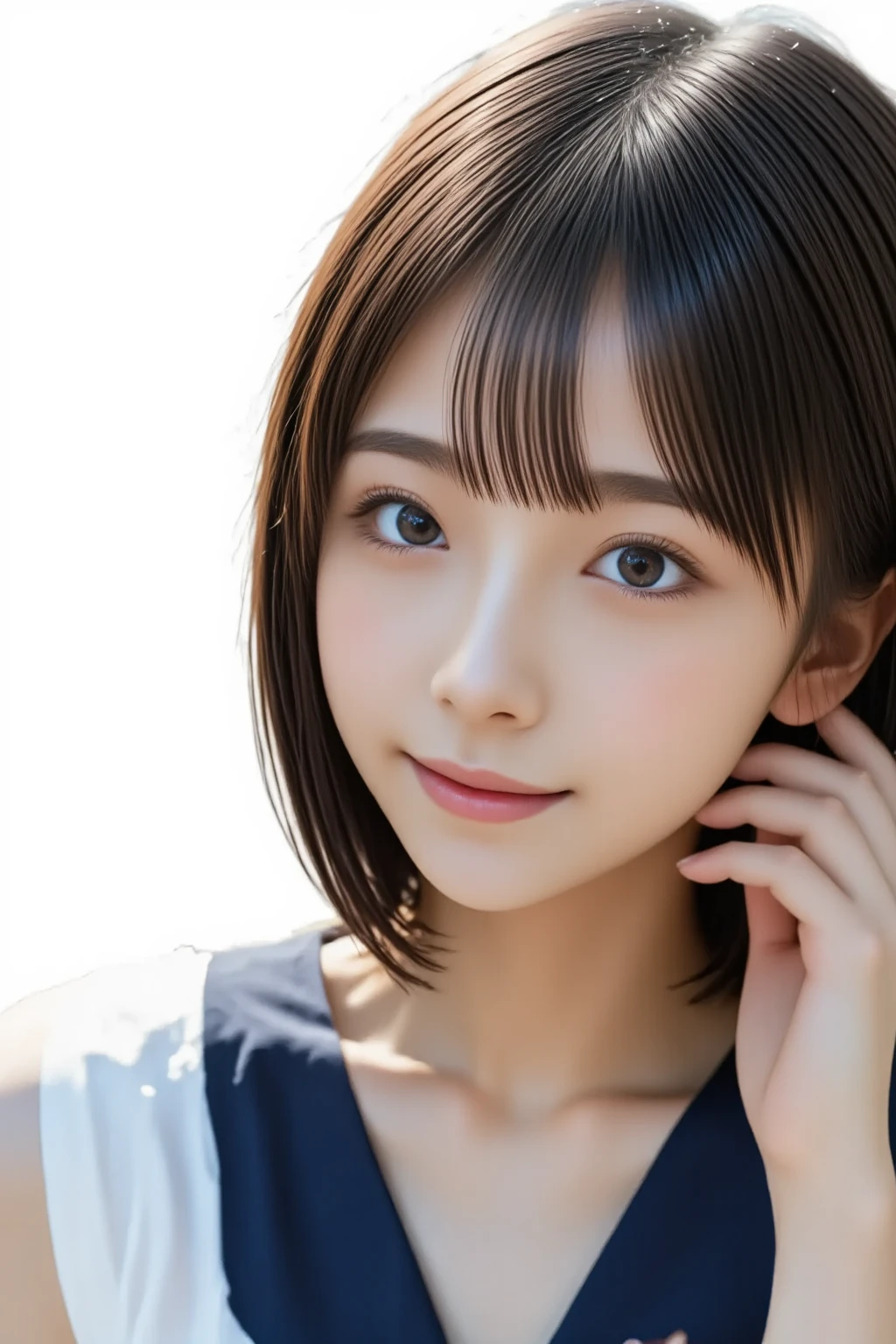 Masterpiece, photogravure, highest quality, clear contours, (One Girl, alone), Japanese woman, 30 years old, lipstick, cute face, detailed face, beautiful eyes, detailed eyes, focus on the eyes, bob hair, Anatomically correct body structure, wearing body-fitting costumes, On all fours, lifting butts, shot from the front