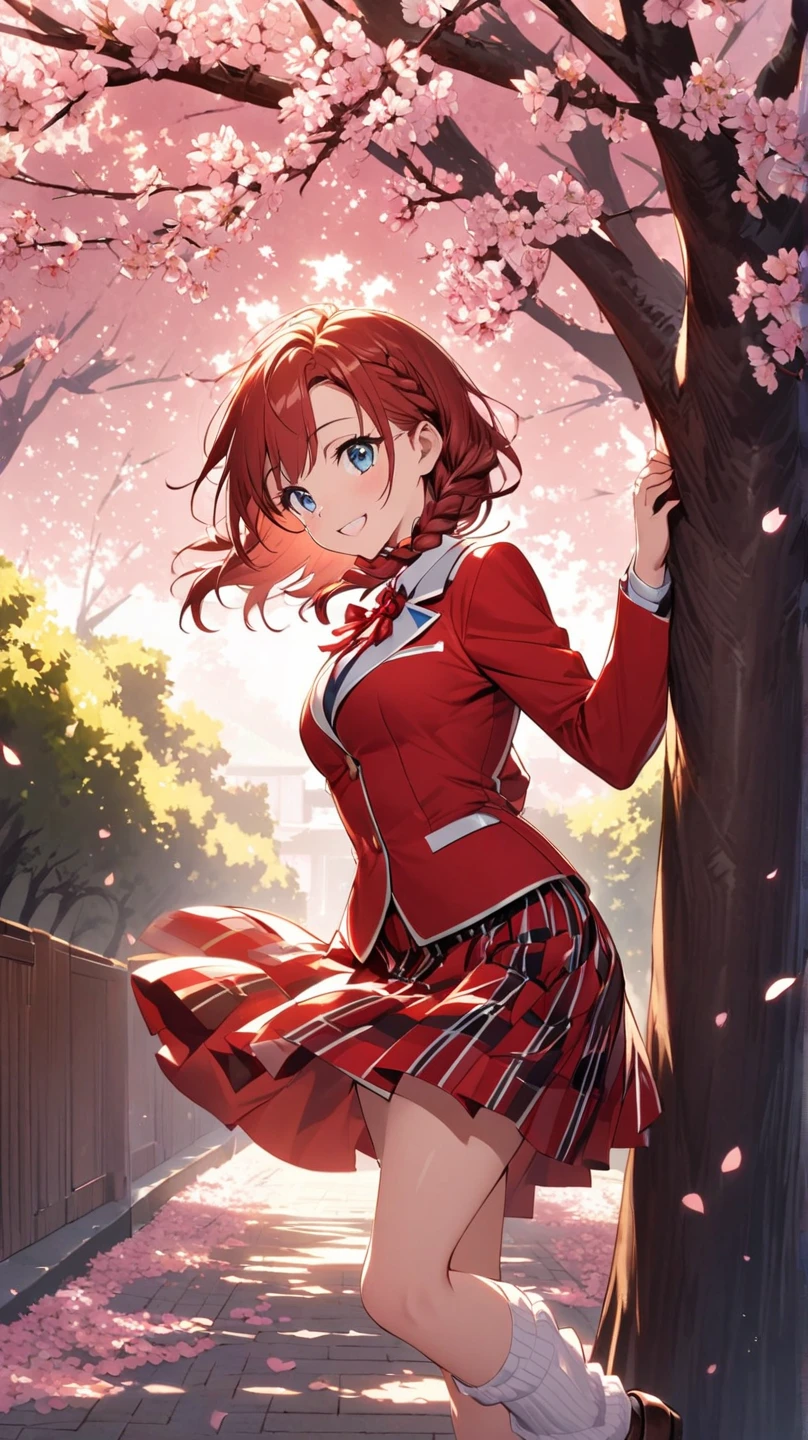 Anime-style hotties jumping rope in a park full of cherry blossoms 