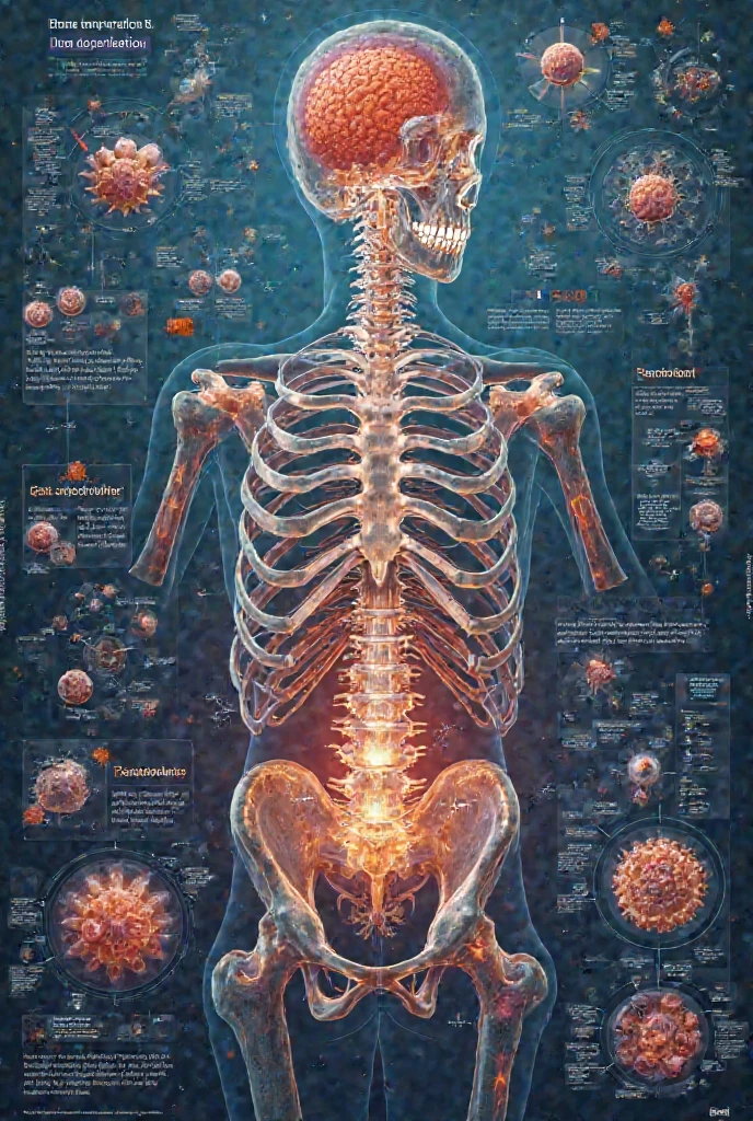 create a painting about isotope calcium 47 that includes its uses in medicine these are bone metabolism and calcium absorption, understanding bone diseases