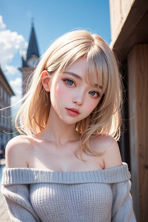 Genuine photo quality, extraordinary sexy beauty, beautiful gentle and bright expression, sexy refreshing perfect beautiful cute face, shining bangs, super long platinum blonde straight hair, very cute beautiful 15 year old beautiful girl, shining transparent beautiful light blue big eyes, cute dress