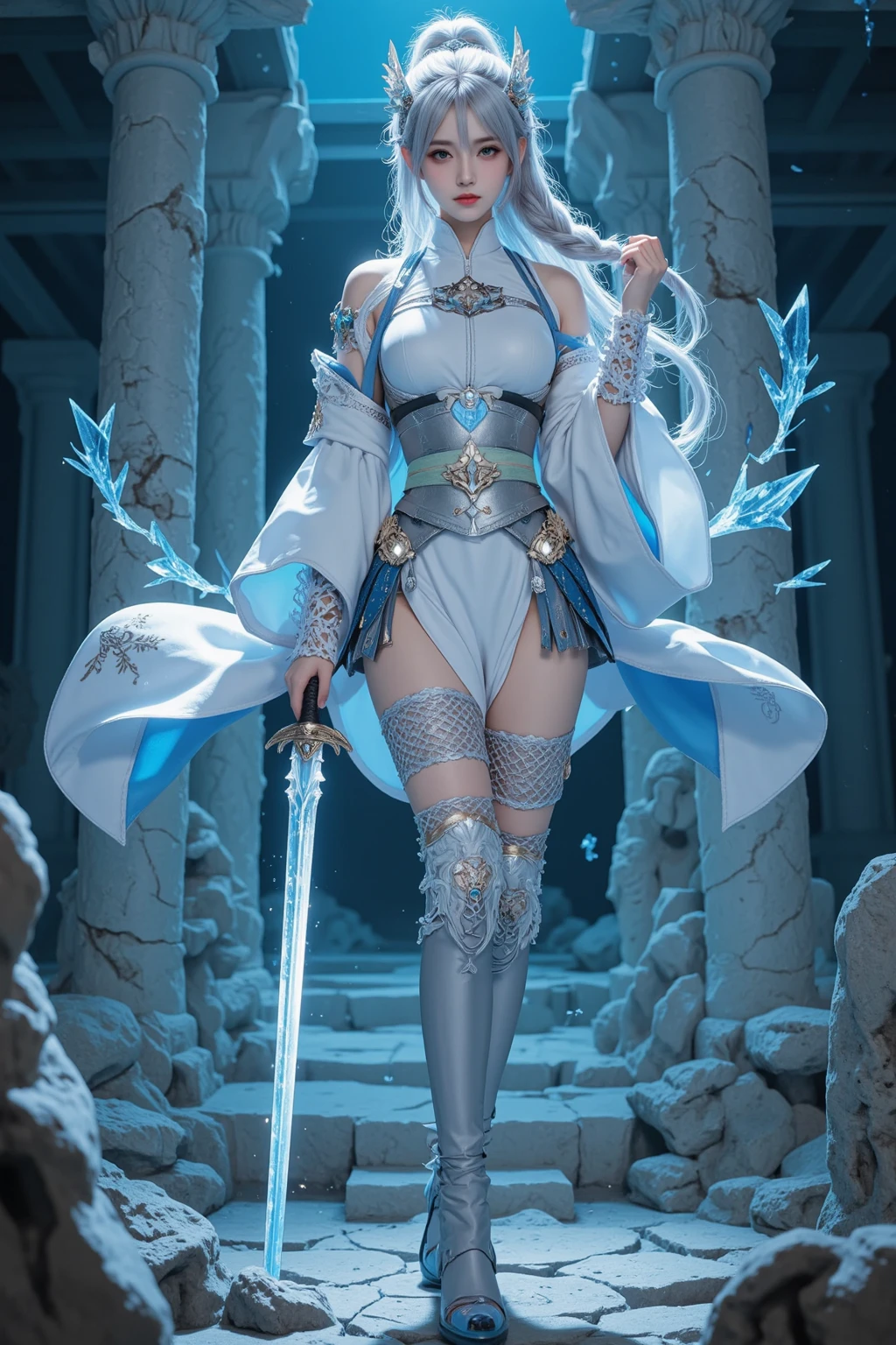 ((Above the shoulder,facial closeups)), Bigboobs, Look at the view, anime, Standing painting, angle of view, foreshortening, foreshortening, 8K, Super detail,silber hair,hentail realism, white backgrounid, Standing painting, 8K, Super detail, 1080p, Women's HD,femele, 16k, A high resolution, Best quality, High quality, Anatomically correct, Masterpiece, ccurate, hyper HD,As graceful as a swan,unreal-engine, Ghibli-like colors, anime, Standing painting, angle of view,battle armor,ssee-through,Lace skirt