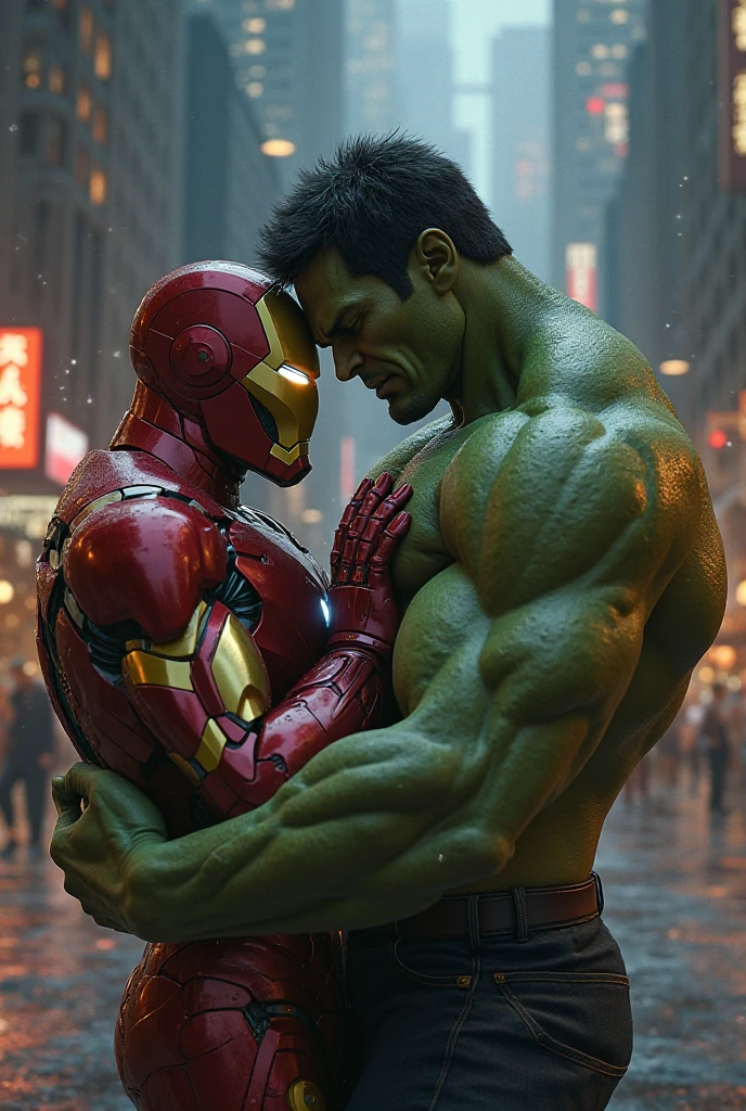 Iron man and Hulk French tongue kiss