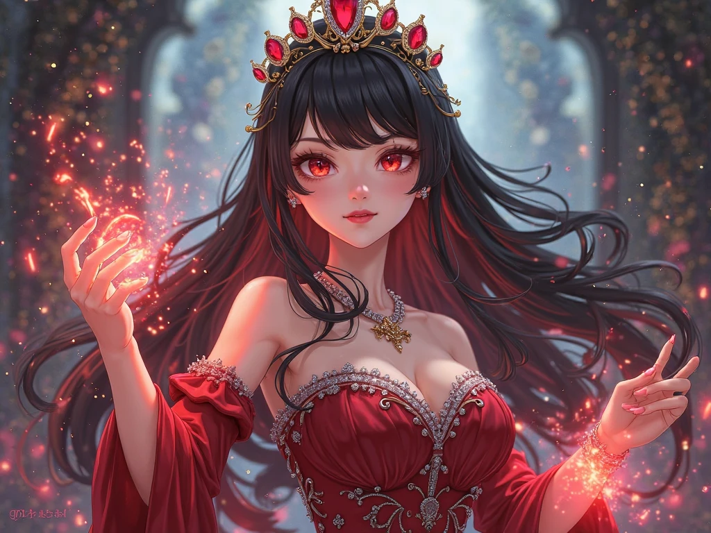 anime girl in red dress with fire and stars, goddess of fire, fantasy art style, the fire queen, fire dress, fire goddess, appears as the fire goddess, holy fire spell art, beautiful celestial mage, lava and fire goddess, anime fantasy artwork, hot fire goddess, anime goddess, 8k high quality detailed art, anime fantasy illustration, dress made of fire