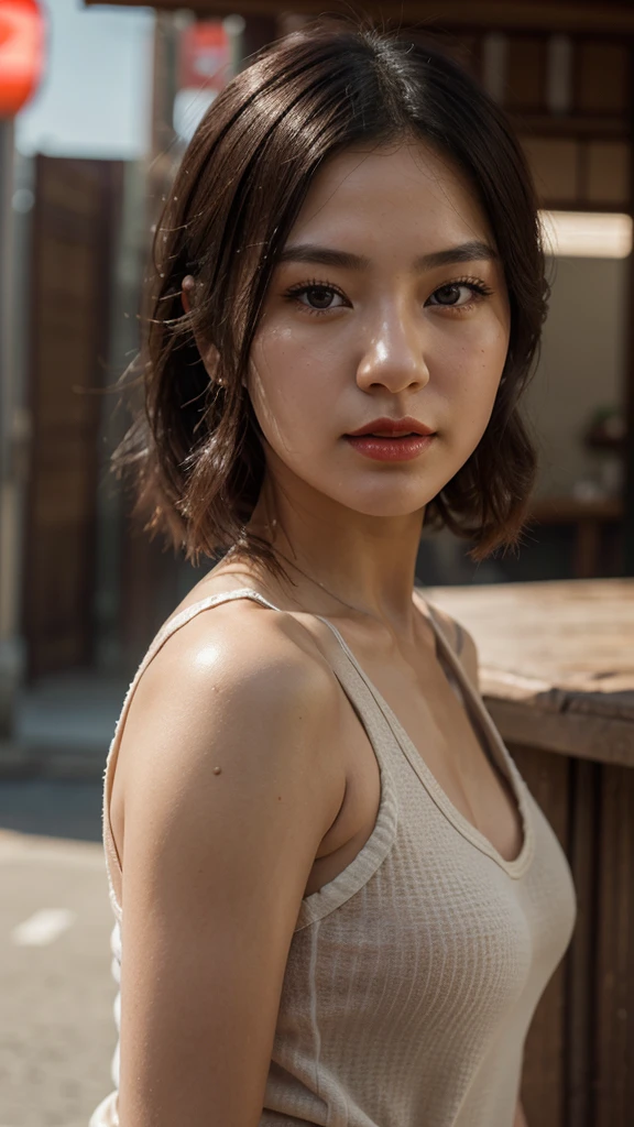 A female model wearing a white t-shirt, posing in various dynamic poses, (best quality,4k,8k,highres,masterpiece:1.2),ultra-detailed,(realistic,photorealistic,photo-realistic:1.37),beautiful detailed eyes,beautiful detailed lips,extremely detailed eyes and face,longeyelashes,photorealistic portrait,fashion photography,vibrant colors,dramatic lighting,intricate background with text "KABIRAN Styles" in english