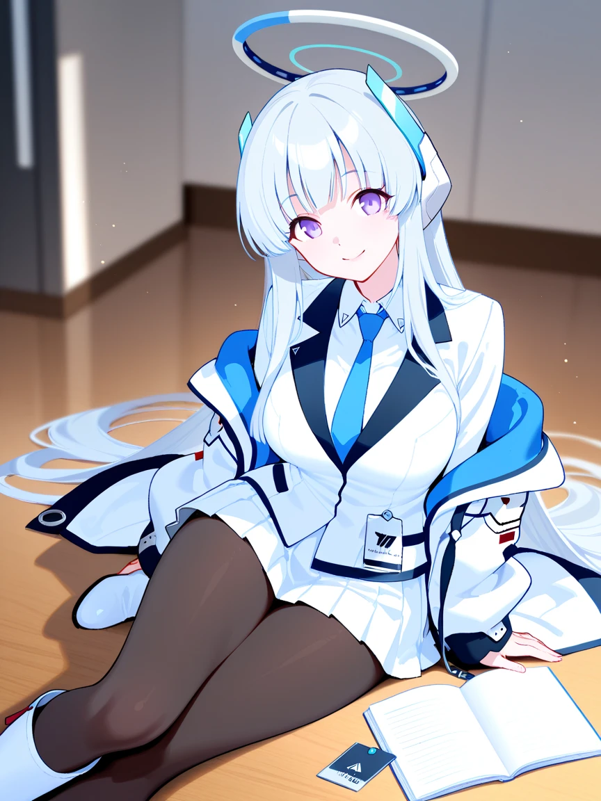 One girl with long wavy hair, white hair, looking at viewer, embarrassed, blushing, tears, open mouth, indoor , nurse, white shirt, puff long sleeves, mini skirt, thigh, perfect waist, noon atmosphere, hair ornament, sit on, crossed legs, bed , lace gloves, white pantyhose, nurse hat, (embarrassed:1.0)
