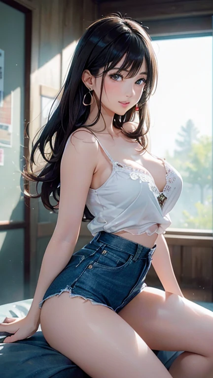 (8k, RAW Photos, Highest quality, masterpiece:1.2), (Realistic, photo-Realistic:1.37)、26 year old Japanese woman、Hair is black、Eye color is indigo、Long Hair、私 braid it lightly、A slim but well-proportioned muscular body、A belt with a holster on the waist,Watch on wrist,Being drunk,Open your eyes,Drunk,Japanese sake,hiccups,sad,indoor,Above the knee shot,Japanese-style room,Lying on the futon,masturbation behavior,Ultra-high resolution,16K