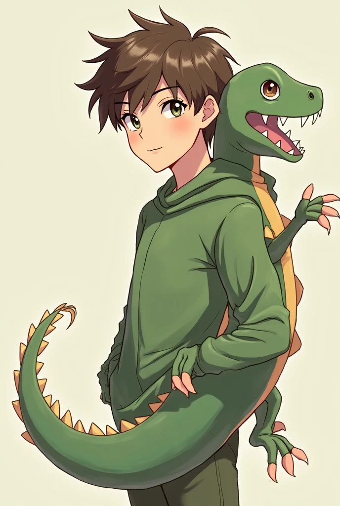 someone is holding a drawing of a boy with a green dragon, no estilo anime, an desenho de anime, em estilo anime, Japanese anime style, human and dragon fusion, por Yuki Ogura, inspirado em Ito Ogura Yonesuke, Tony Sart e um artista de anime, personagem de estilo anime, desenho de anime, desenho estilo anime