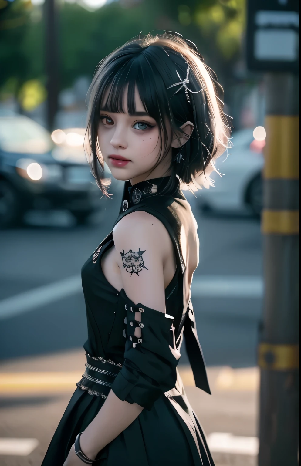 Excellent rendering, 8K, Masterpiece, ultra quality, Beauty: 1.2, professional illustration: 1.1, ultra detail: 1.3, Ultra Illumination, highly detailed, (Dark light details) 1girl,
benefit_punk
heterochromia with red eyes and yellow eyes