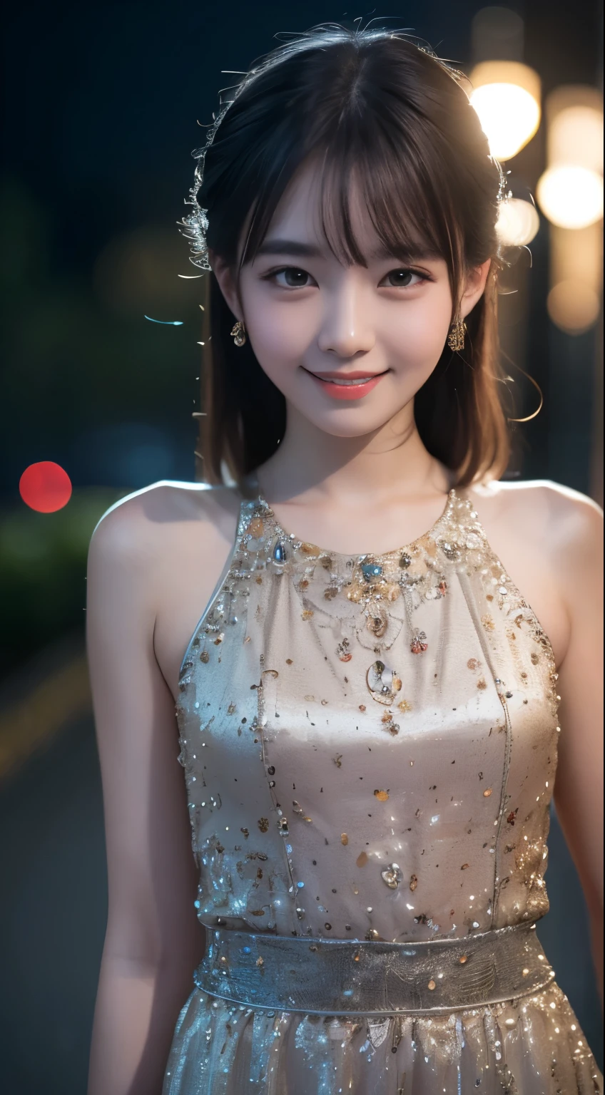 1girl,(wearing an athens style sleeveless glittery evening dress:1.4),(RAW photo, best quality), (realistic, photo-realistic:1.4), masterpiece, an extremely delicate and beautiful, extremely detailed, 2k wallpaper, Amazing, finely detail, extremely detailed CG unity 8k wallpaper, ultra-detailed, highres, soft light, beautiful detailed girl, extremely detailed eyes and face, beautiful detailed nose, beautiful detailed eyes,cinematic lighting,city lights at night,perfect anatomy,slender body, <lora:higashiyamaerisa_lora:0.8>
